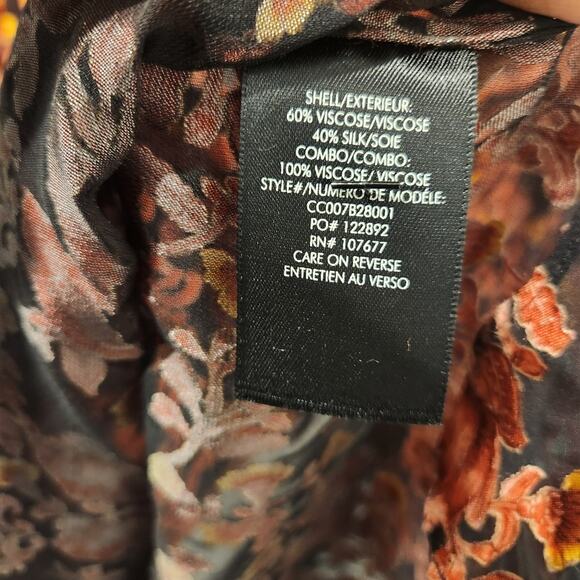 Alice + Olivia Desiree Orange Floral Print silk-blend Blouse size medium - Picture 5 of 5